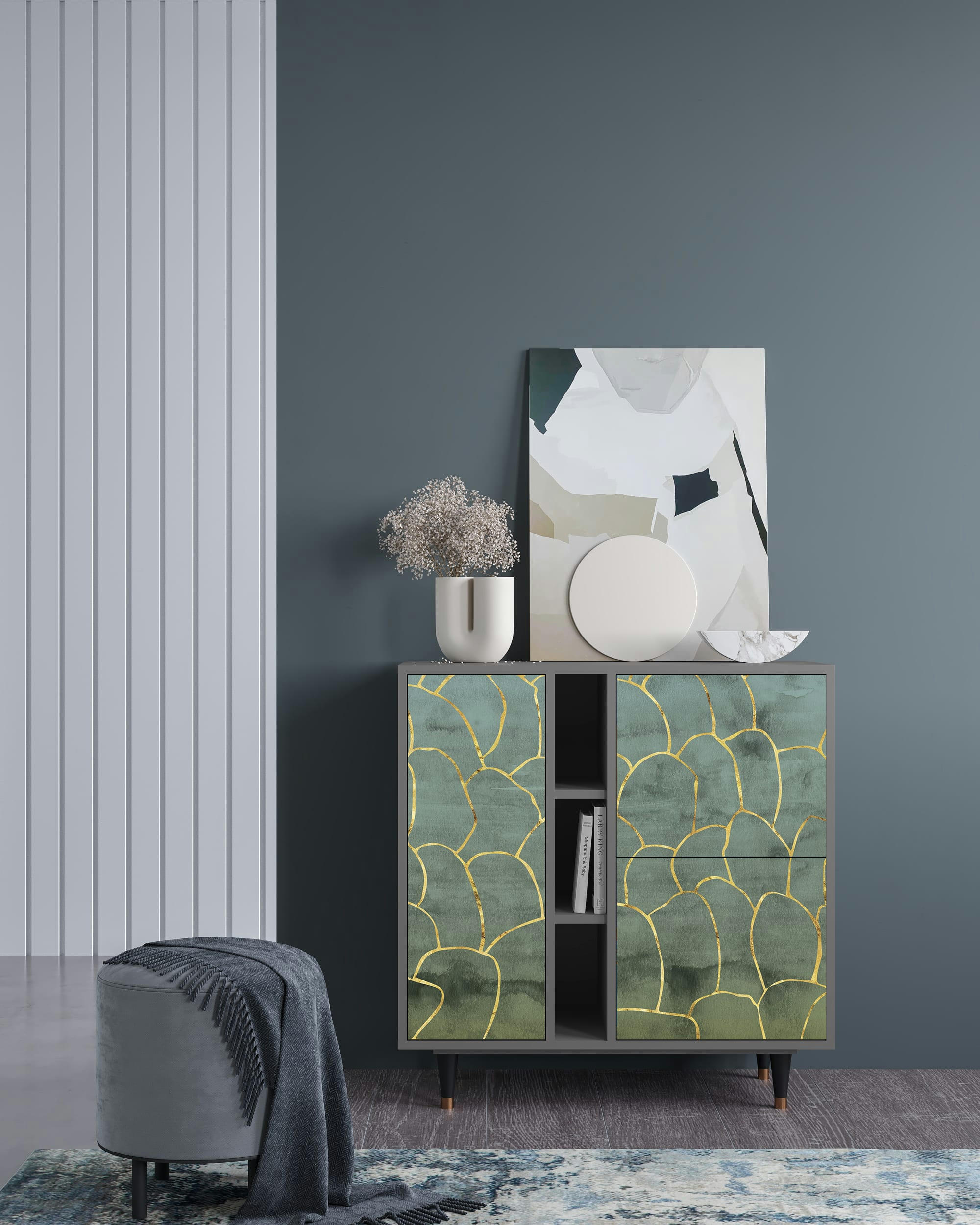 MAGNIFICENT WATER LILY - Buffet  bleu-vert 3 portes L 94 cm