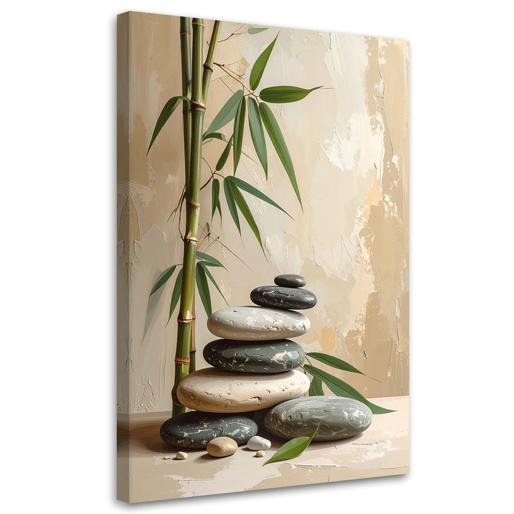 Obraz do salonu sypialni, Kamienie zen spa liście bambusa 20x30
