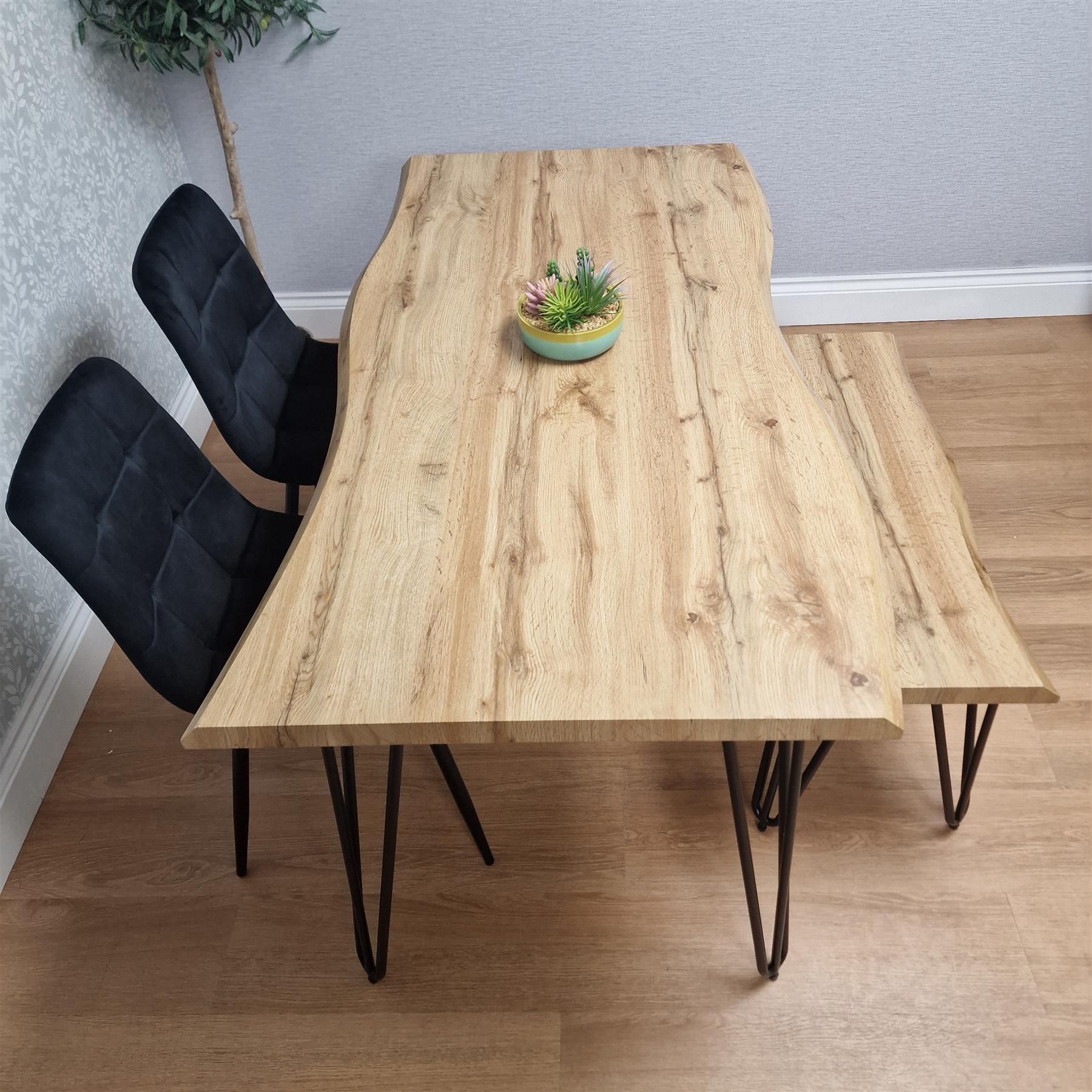 KOSY KOALA Modern Dining Table Set With 2 Black Velvet Chairs And Bench Kitchen Dining Room Furniture