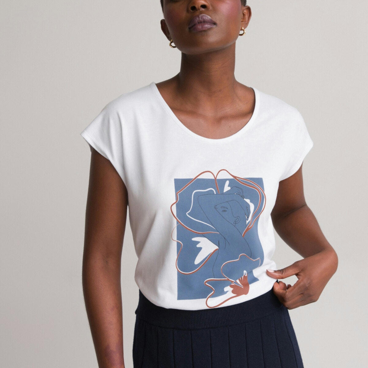 T-shirt col rond, manches courtes, imprimé devant