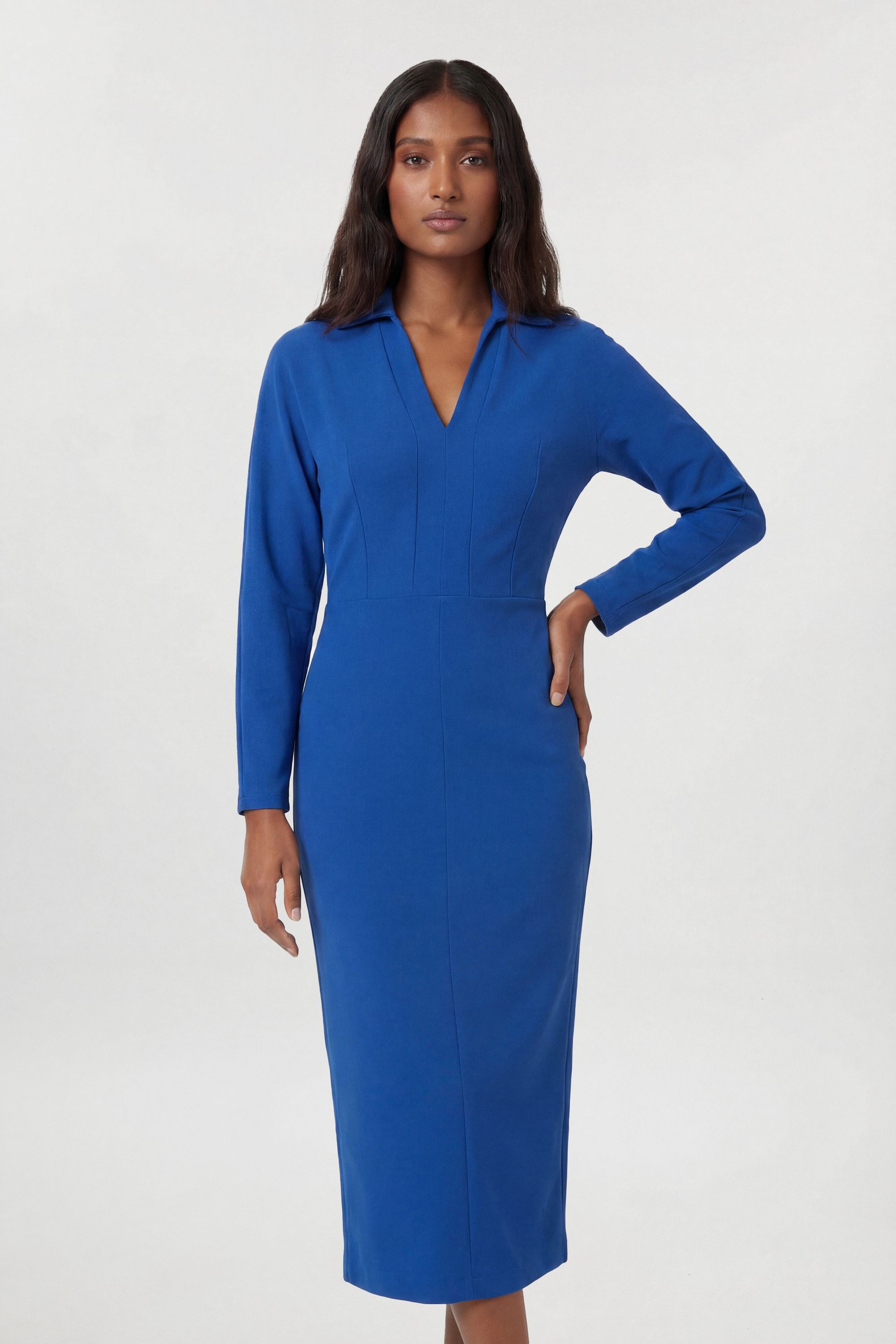 KarenMillen Tailored Collared Long Sleeve Midi Dress