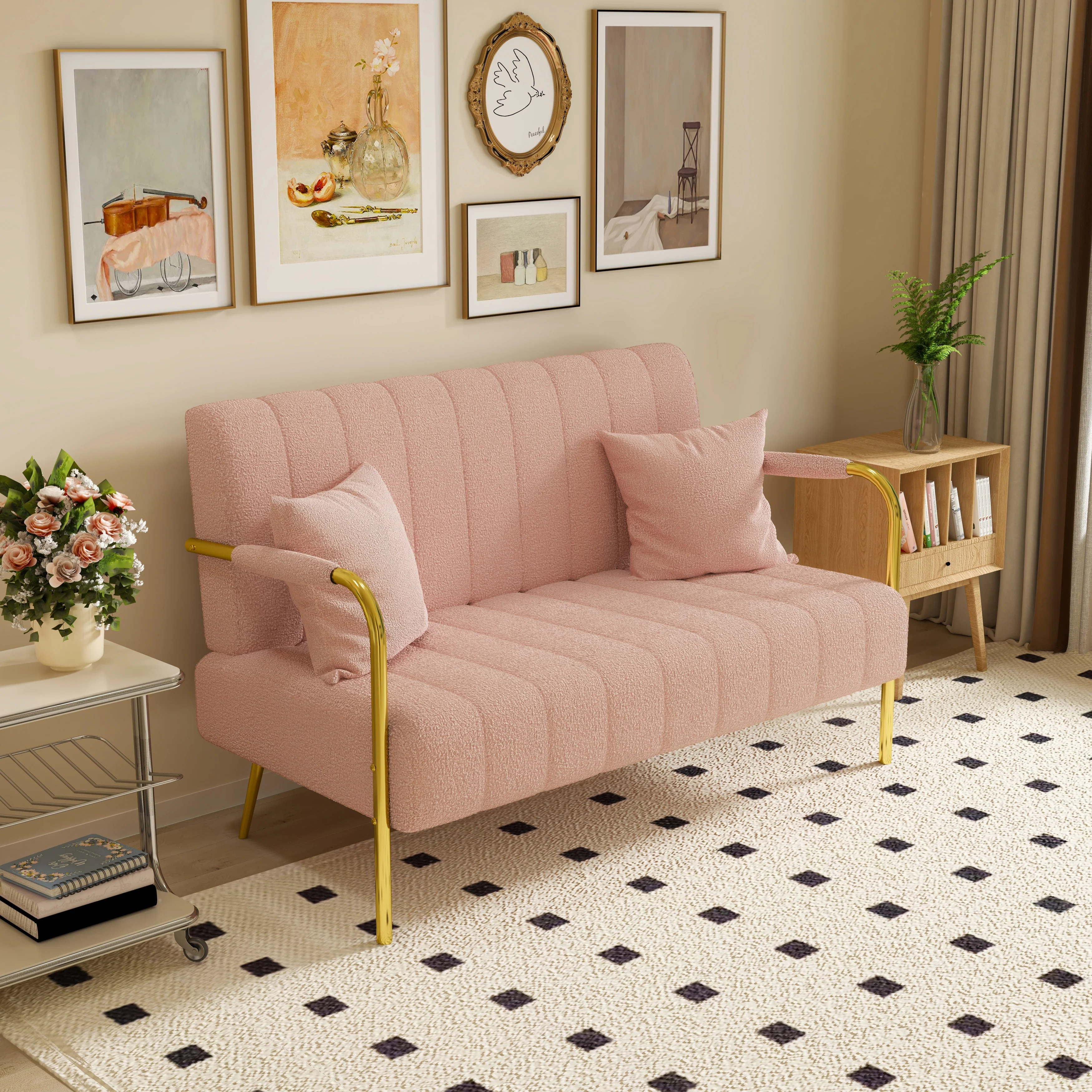 Soft Pink Teddy Fleece Sofa - 29.92 x 58.66 x 31.89