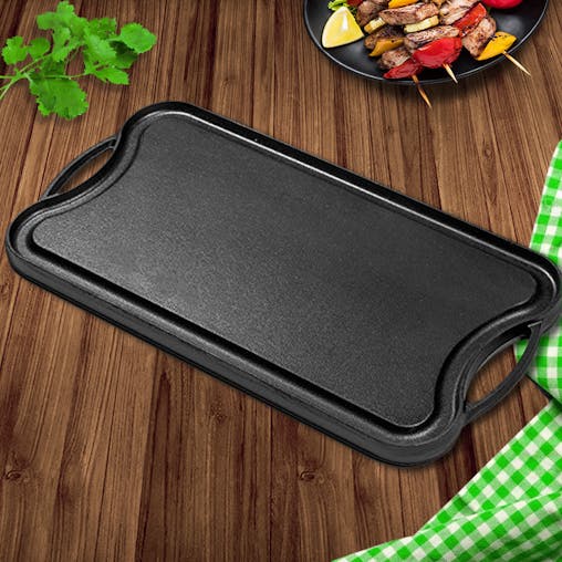 SOGA 2X 50.8cm Cast Iron Ridged Griddle Hot Plate Grill Pan BBQ Stovetop