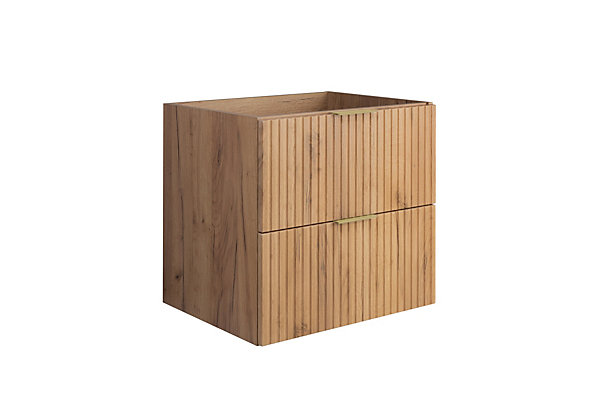 Meuble vasque, Chêne Craft, 60 x 57 x 46 cm, poignée dorée, sans plateau