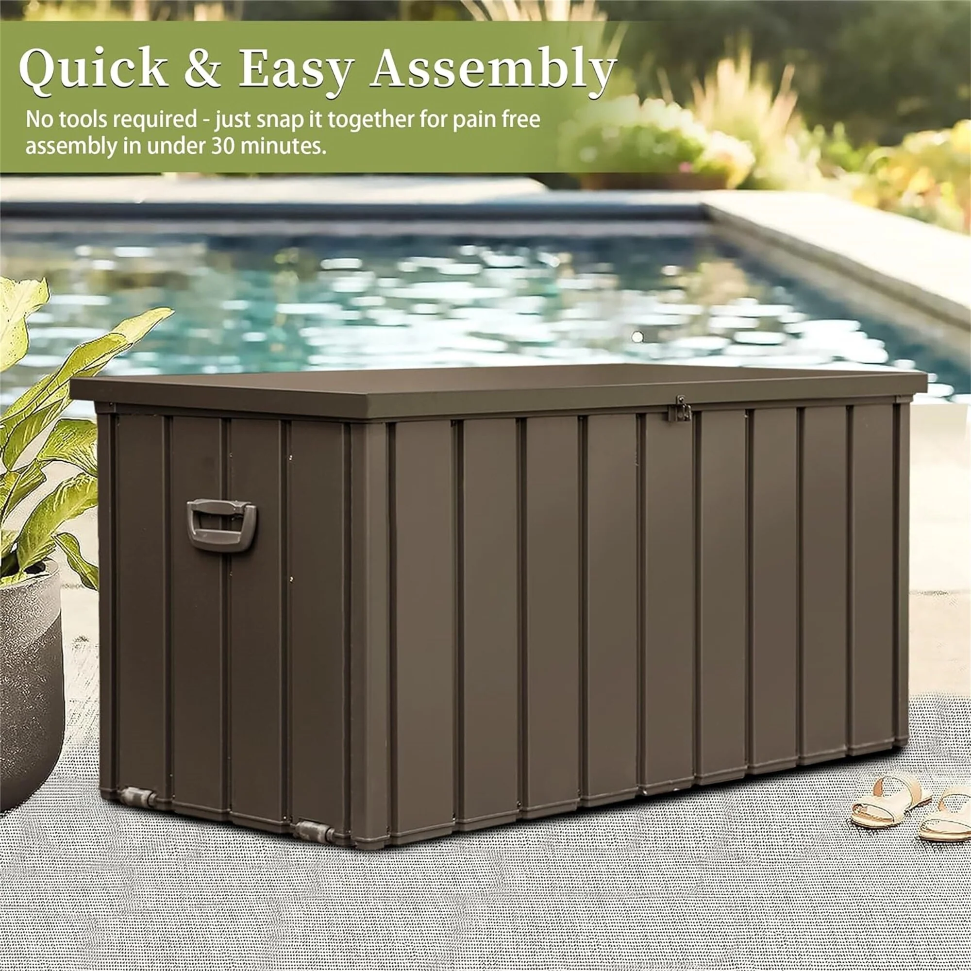 Heavy Duty Galvanized Steel Storage Box with Lockable Lid and Rollers for Patio Garage and Poolside
