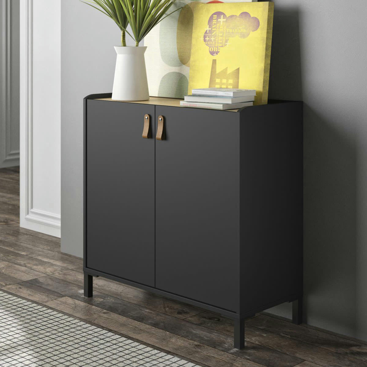 AMSTERDAM - Buffet 2 portes châtaignier naturel noir