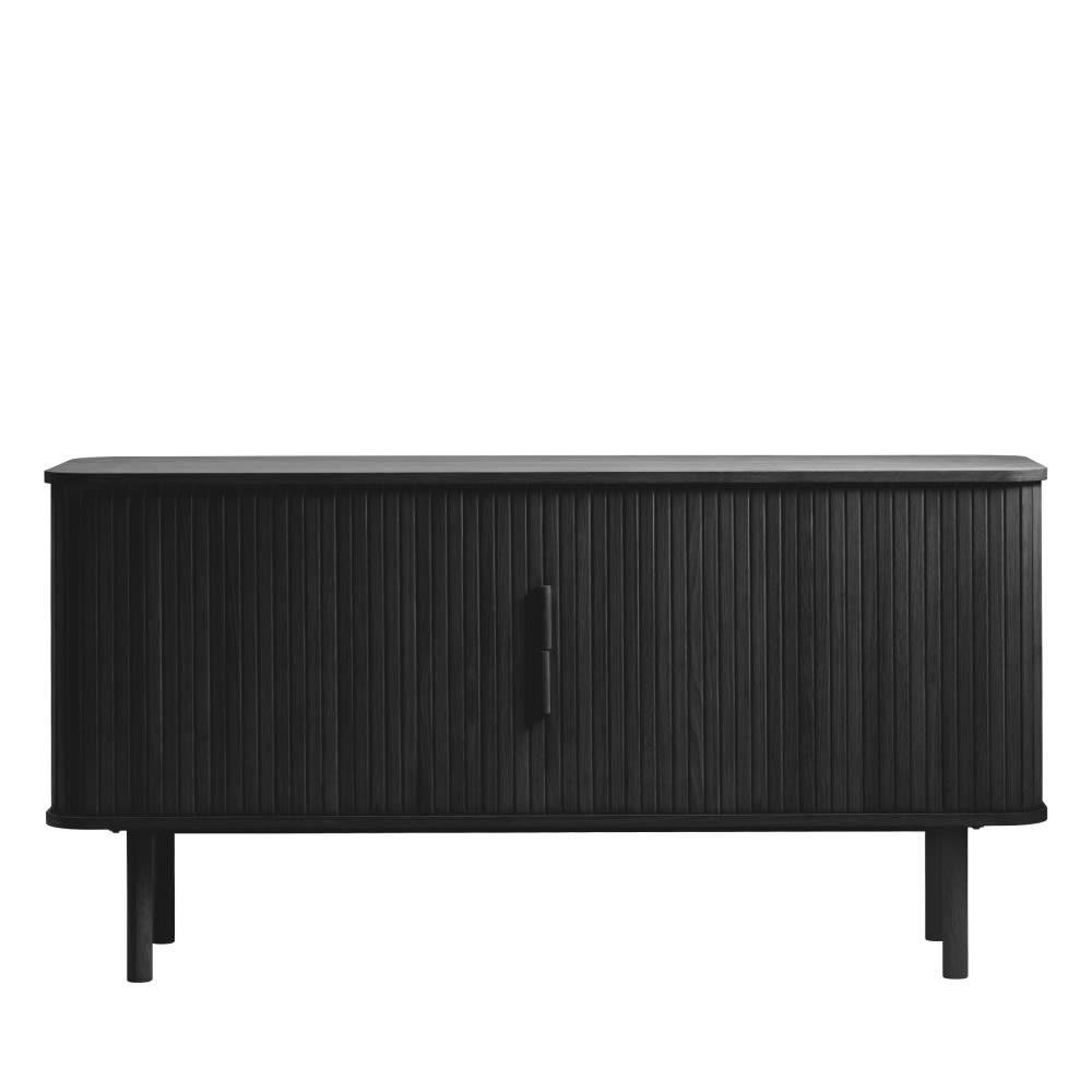 CALLAN - Buffet aux portes coulissantes en bois strié L160cm noir