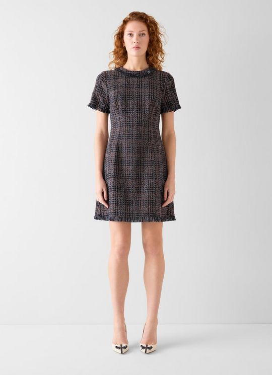 Alba Navy Fringe Detail Tweed Dress