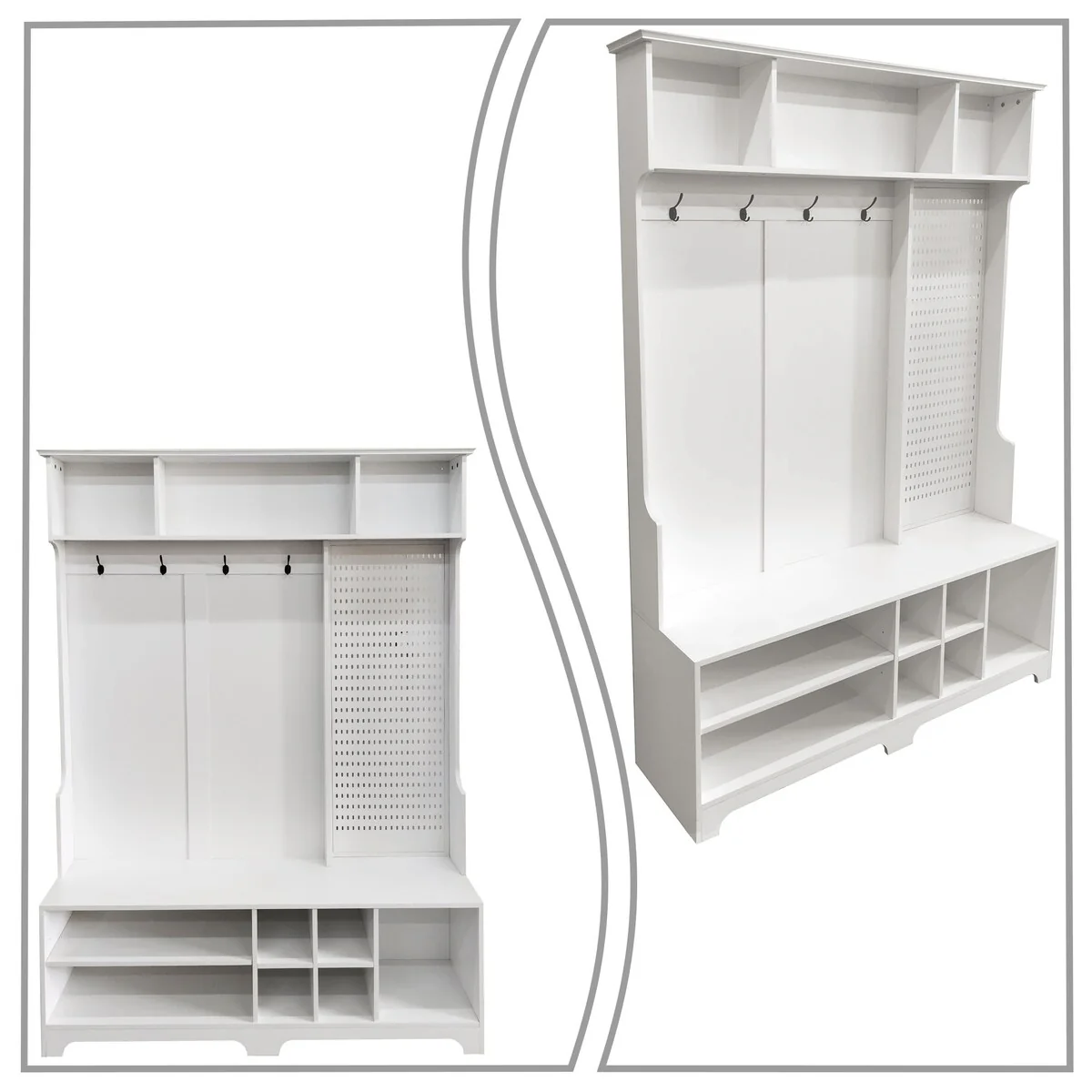 Contemporary Stylish Wooden High Hall Tree with Unique Pegboard