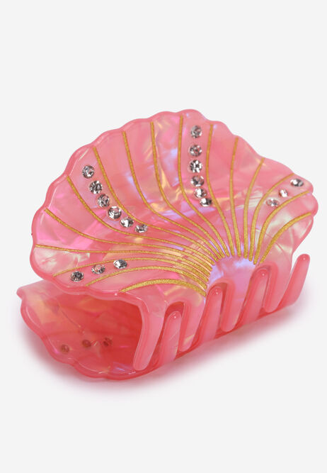Womens Pink Diamante Shell Claw Hair Clip