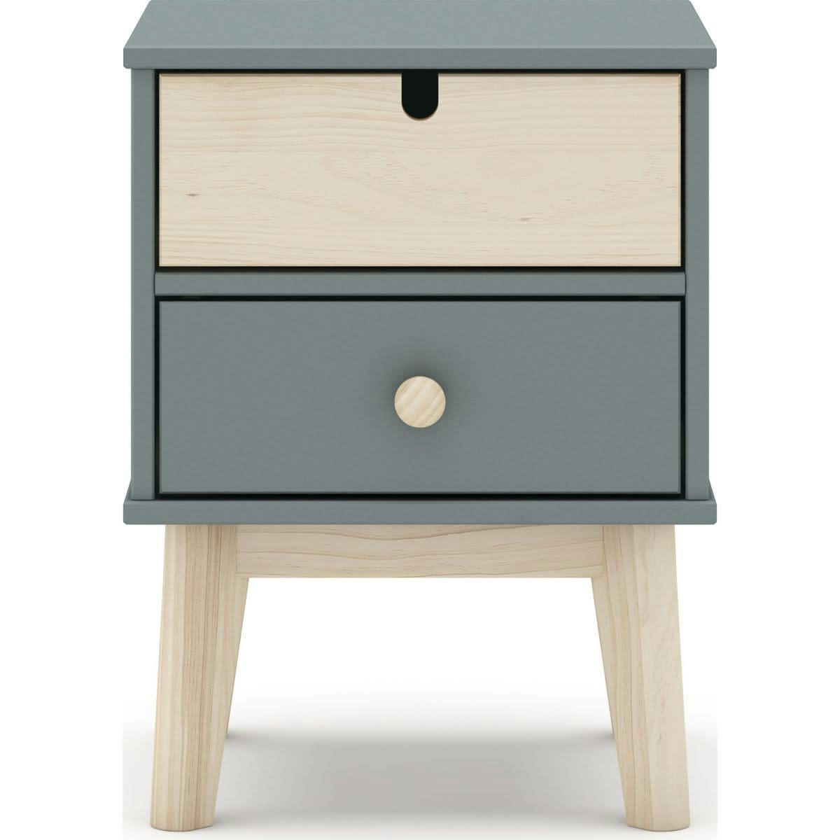 LUCY - Table de chevet 2 tiroirs blanc / vert kaki