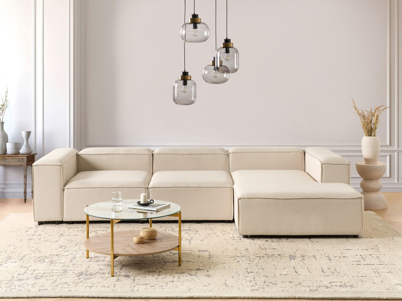 Sofa modułowa lewa 3-osobowa poliester beżowa