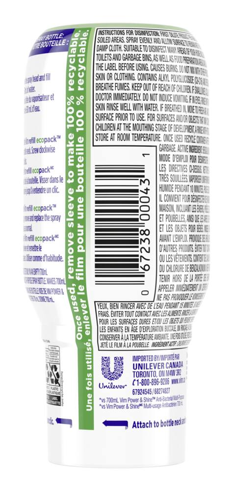 VIM Power & Shine Antibacterial Multi-Purpose Disinfectant Eco-Pack Refill, 70-mL