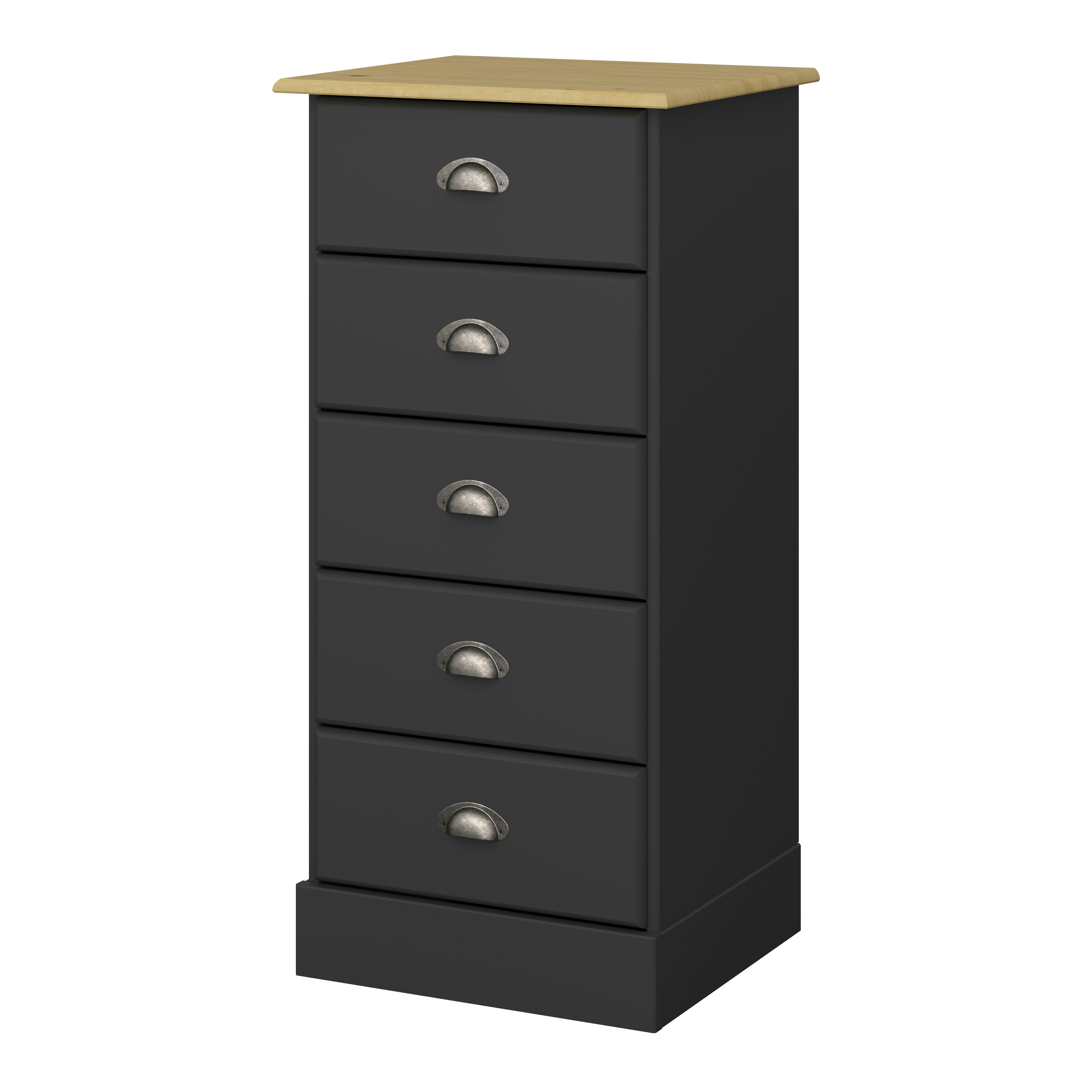 LORCA - Commode à 5 tiroirs en MDF noir et plateau en pin nature