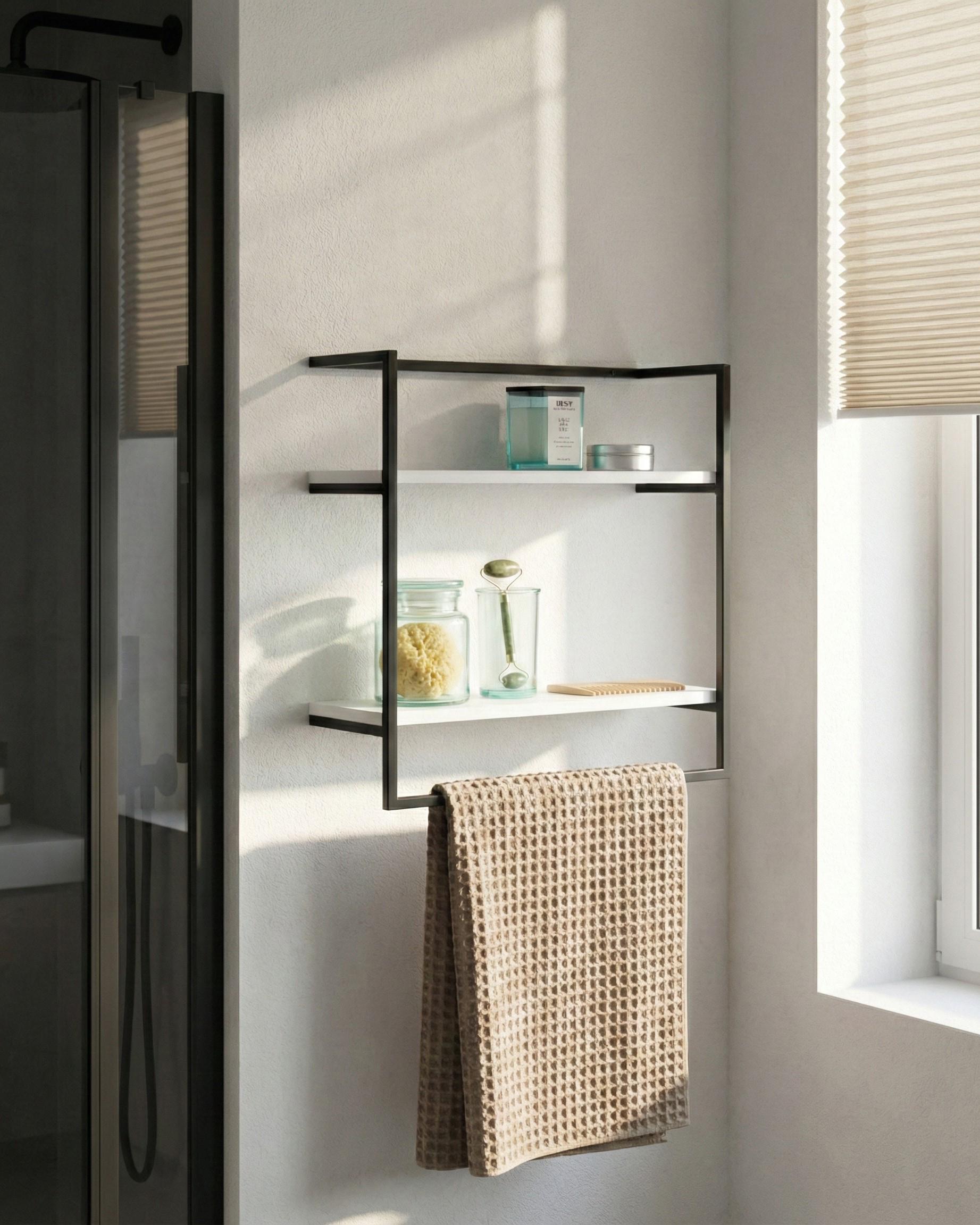 Towel Rack BETANIA Metal Black with Shelves