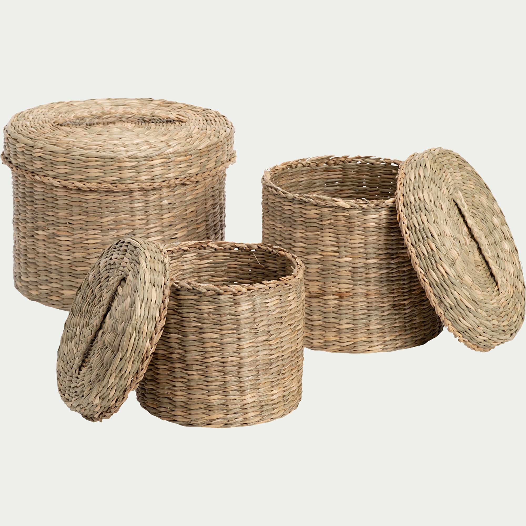 MELILLA - Lot de 3 paniers en jonc de mer ronds - naturel