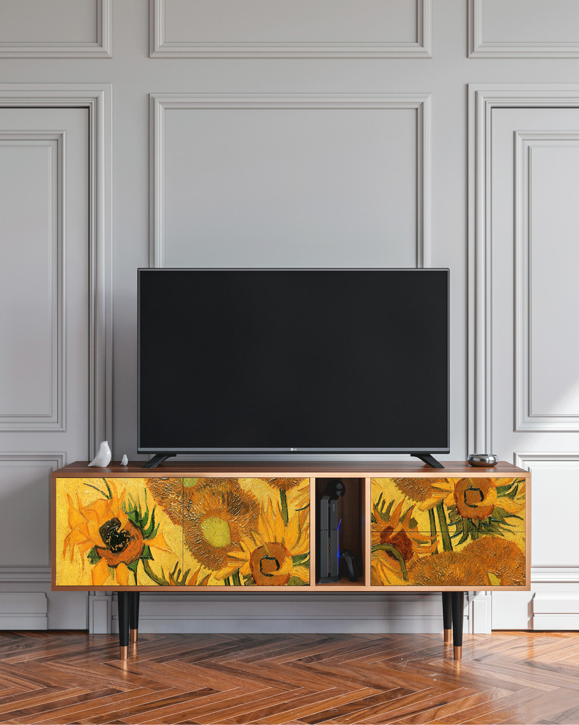 SUNFLOWERS BY VINCENT VAN GOGH - Meuble TV  jaune 2 tiroirs et 2 portes L 170 cm