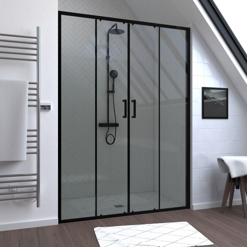 Paroi de douche à double porte coulissante Factory noir 140 x 200 cm AURLANE