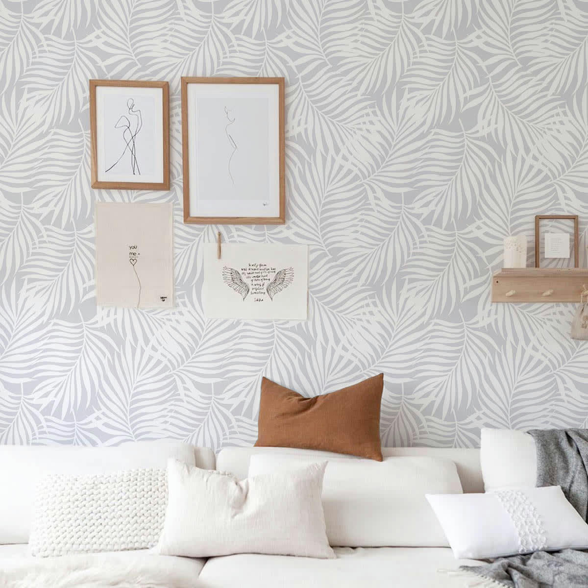 TROPICALEAVES - Papier peint vinyle adhésif tropicale gris cendré 50x300 cm