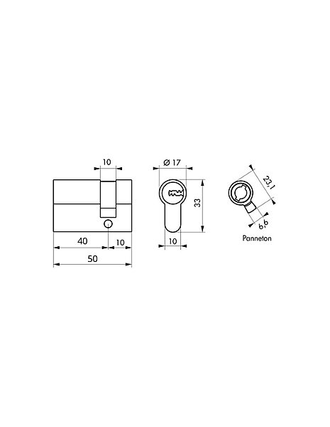 Lot de 10 demi-cylindresTransit 1, 40x10mm, nickelé, 5 clés - THIRARD