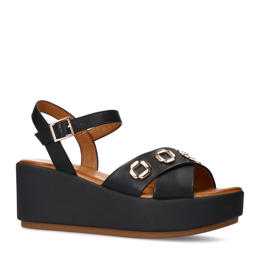 Manfield Zwarte leren sleehakken