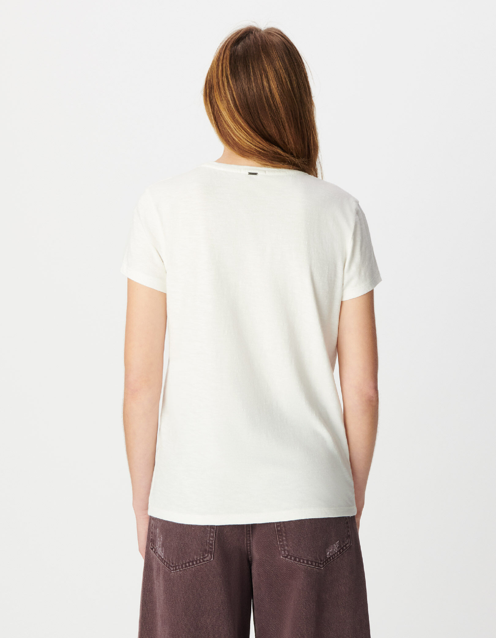 Tee-shirt col V blanc visuel palmiers Femme
