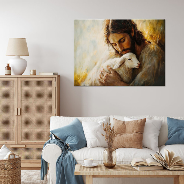 Feeby Obraz religijny, Jezus Chrystus z barankiem 60x40