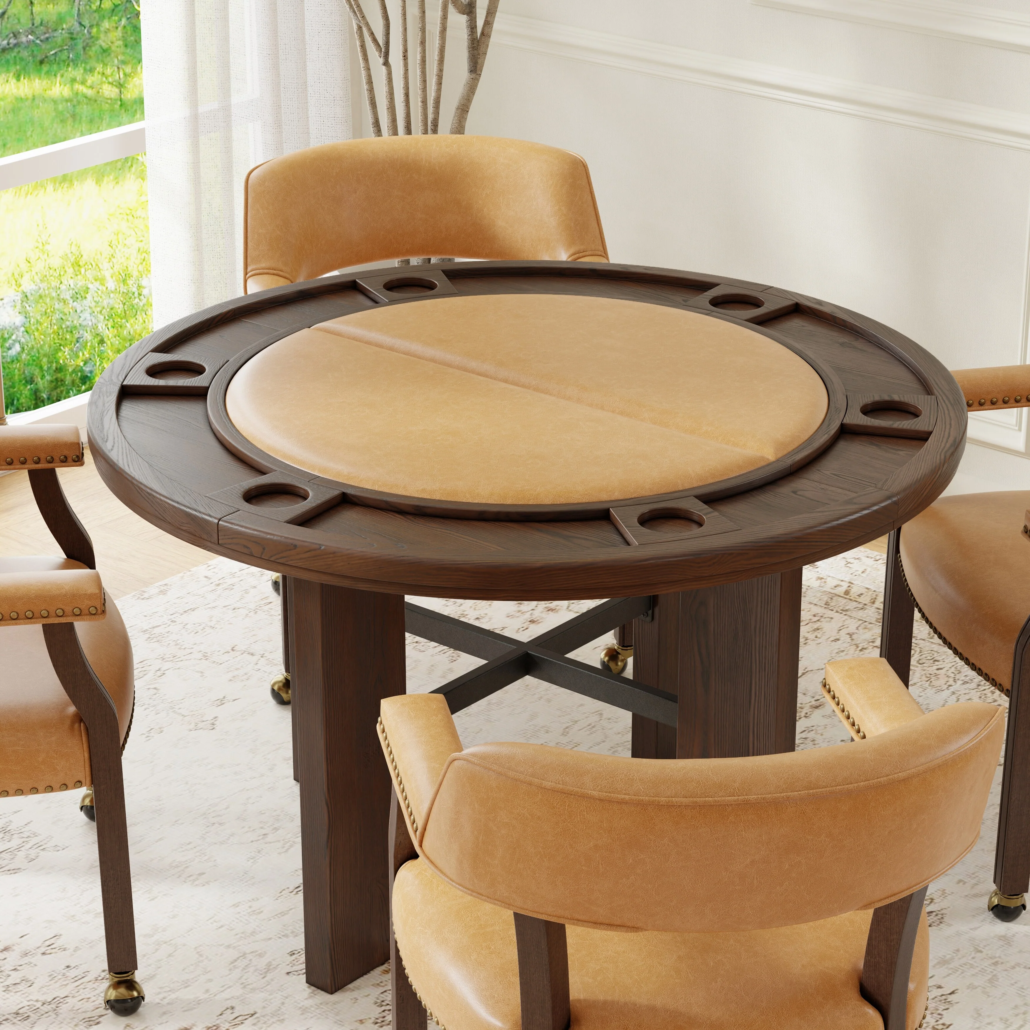 Holliday 48-inch Dining and Poker Game Set in Walnut Finish
