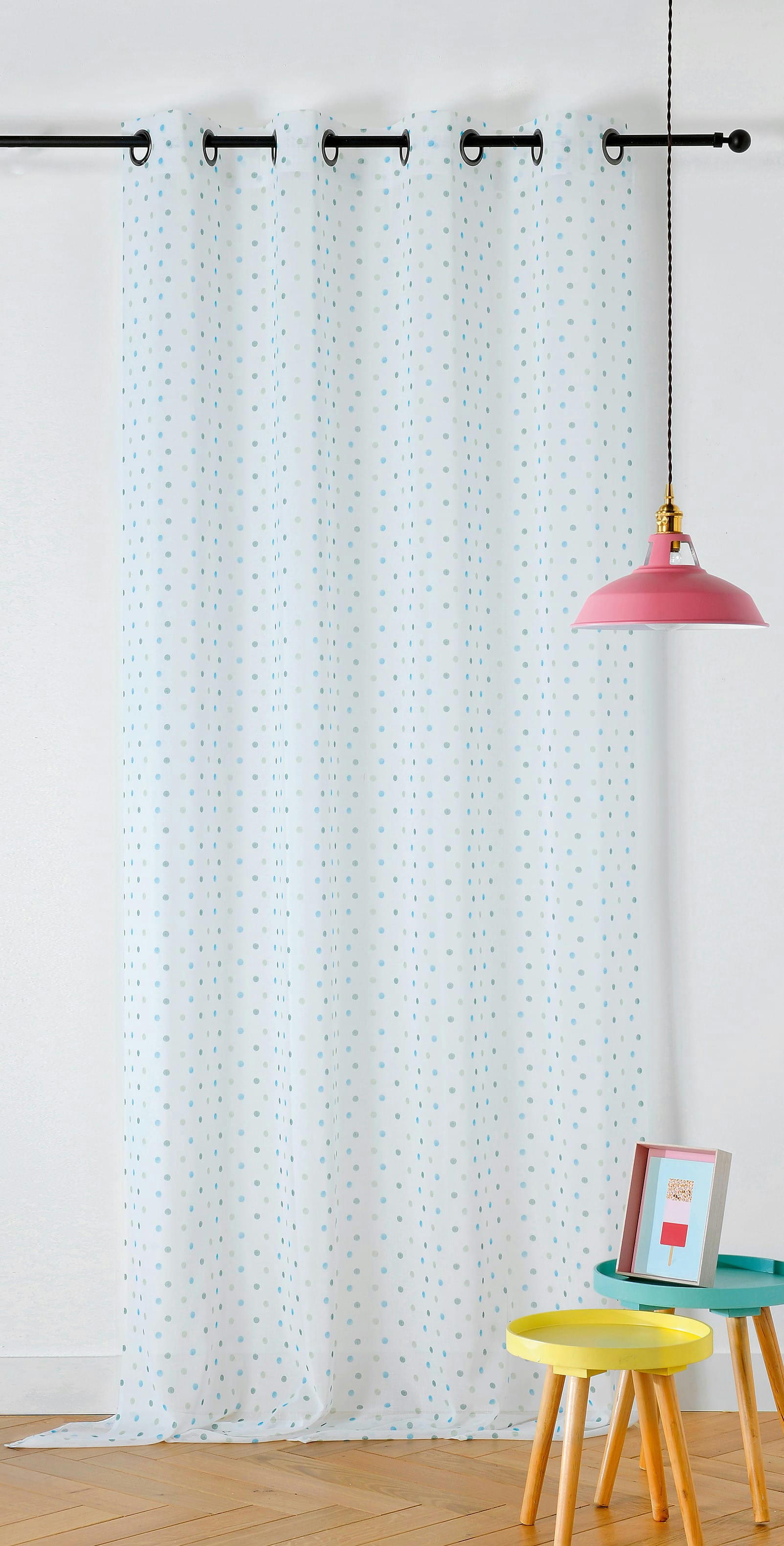SOPHIE - Rideau d'ameublement polyester enfant bleu ciel 150x240cm