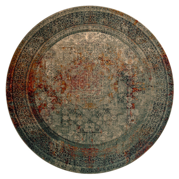 Dywan wełniany OMEGA MAMLUK - Rozeta vintage szmaragd koło 135 cm