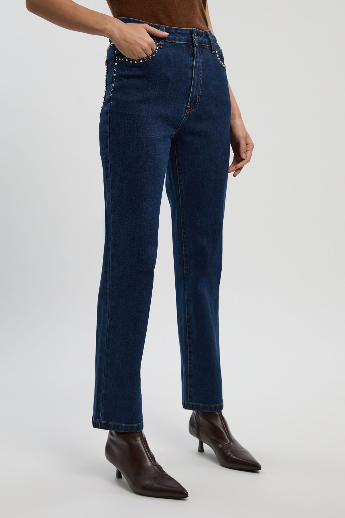KarenMillen Denim Stud Straight Leg Jean
