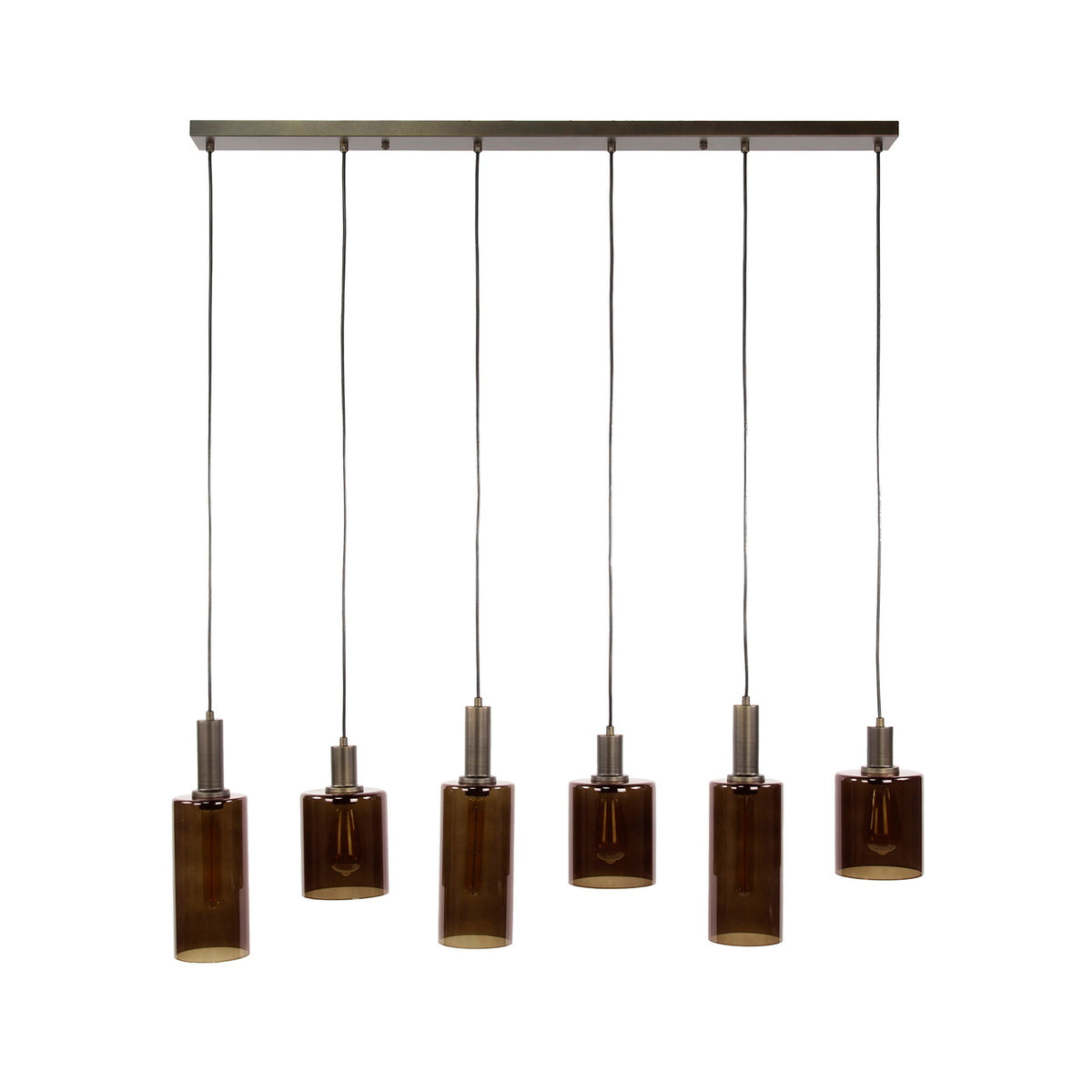 Giga Meubel Hanglamp Sepiora - Bruin Glas - 6-Lichts - 118x14x150cm