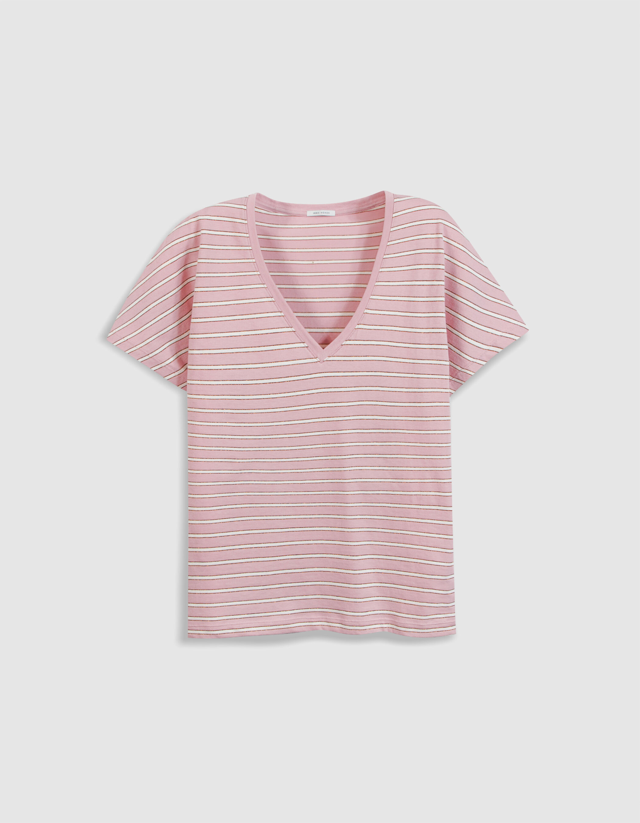 Tee-shirt rose motif rayures Femme