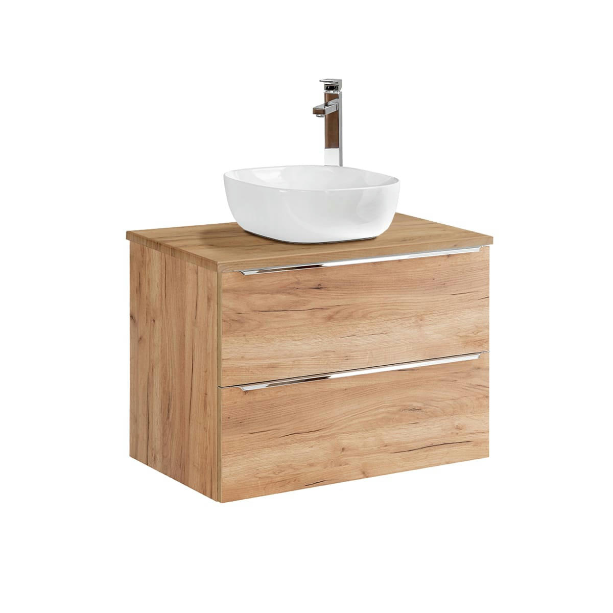 - Ensemble meuble simple vasque 80cm et colonne stratifiés naturel
