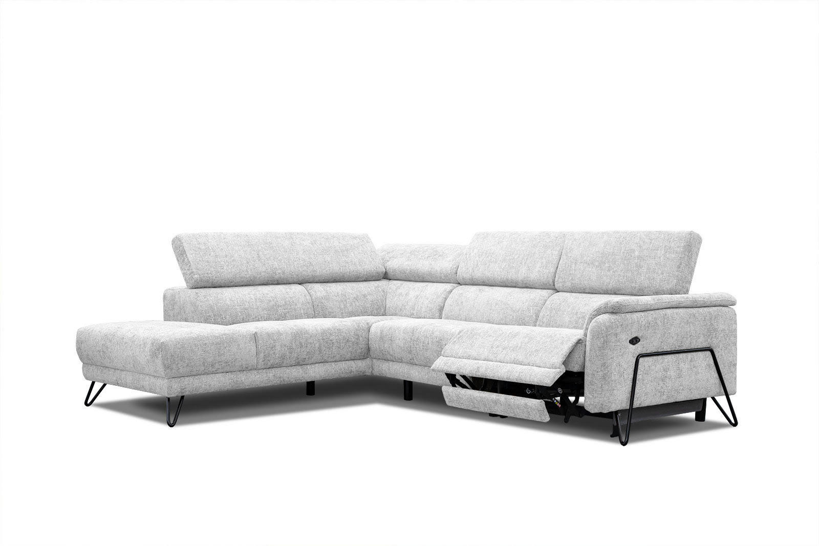 RODEN - Canapé d'angle gauche 5 places avec relax électrique tissu gris clair