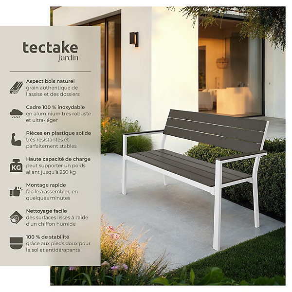 Banc de jardin en aluminium 2 places aspect bois