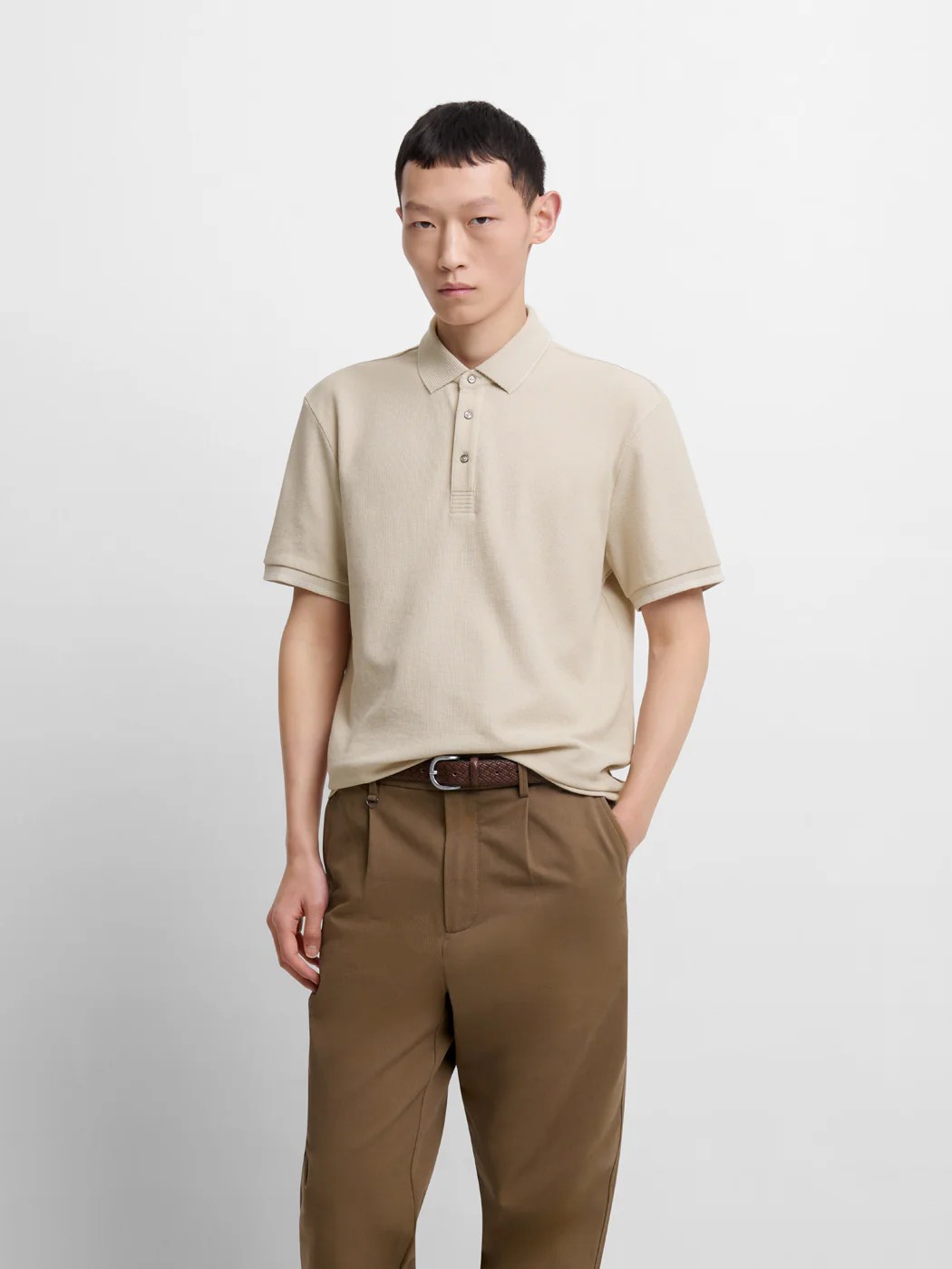 Polo col boutonné gauffré