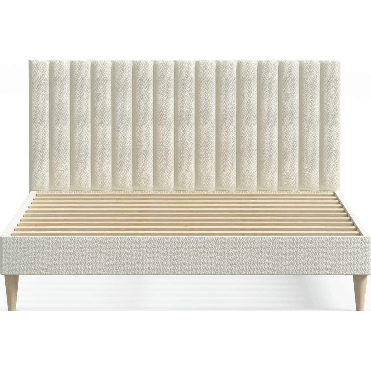 ELIOT - Lit adulte 160x200 en tissu bouclé écru avec tête de lit matelassée