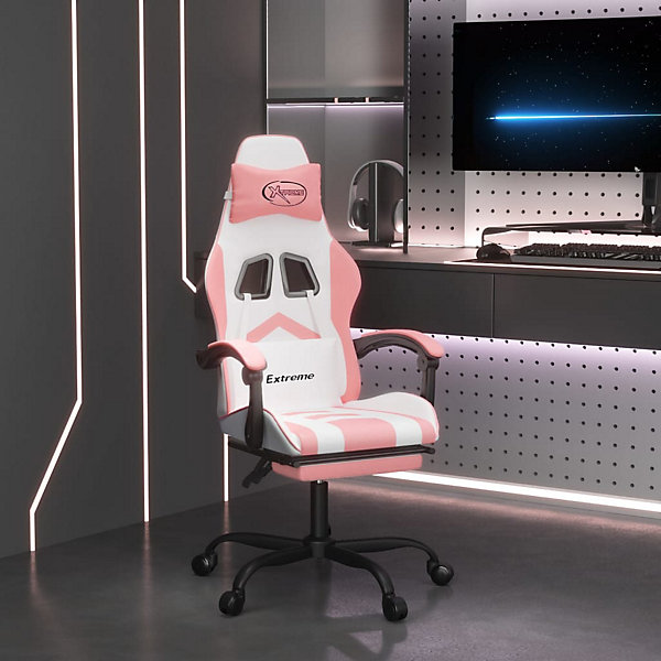Chaise de jeu avec repose-pied Blanc et rose Similicuir vidaXL