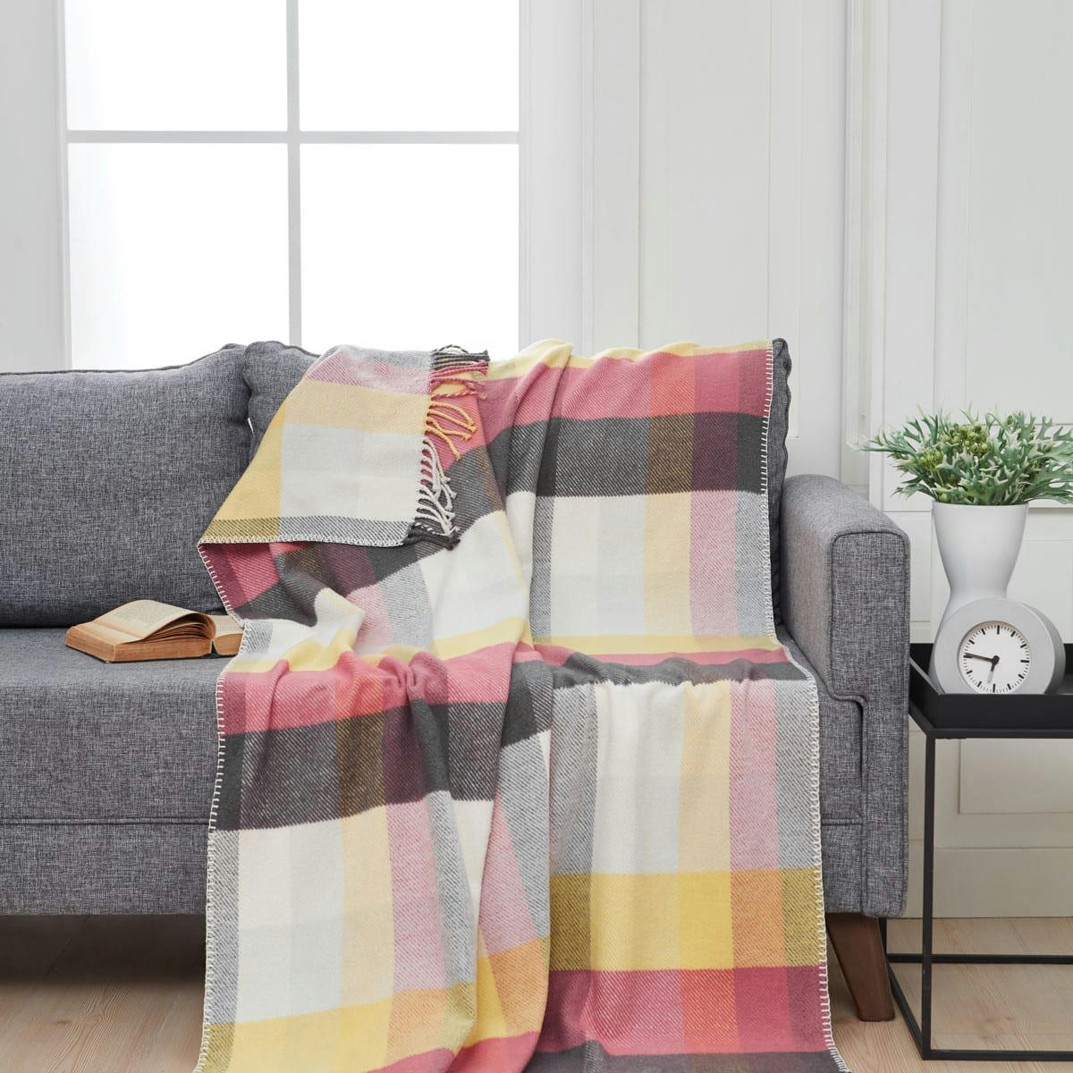 ADHARA - Plaid à franges chaud Framboise 130x170 cm