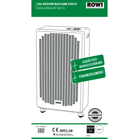 Gasheizung »HGO 4200/4 BF«, 4,2 kW, 5 / 11 kg, Weiß