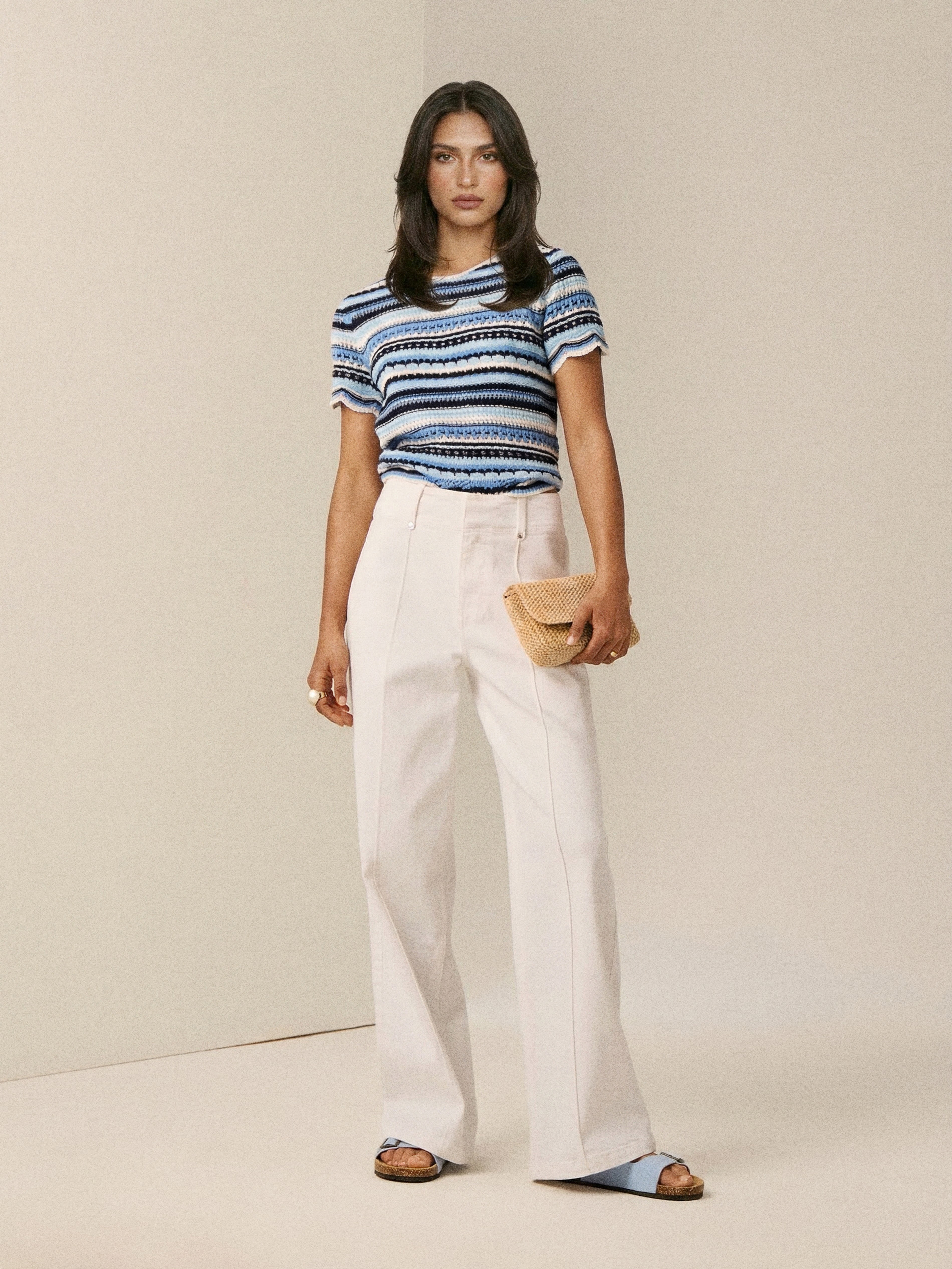 Jeansy wide leg comfort z przeszyciami