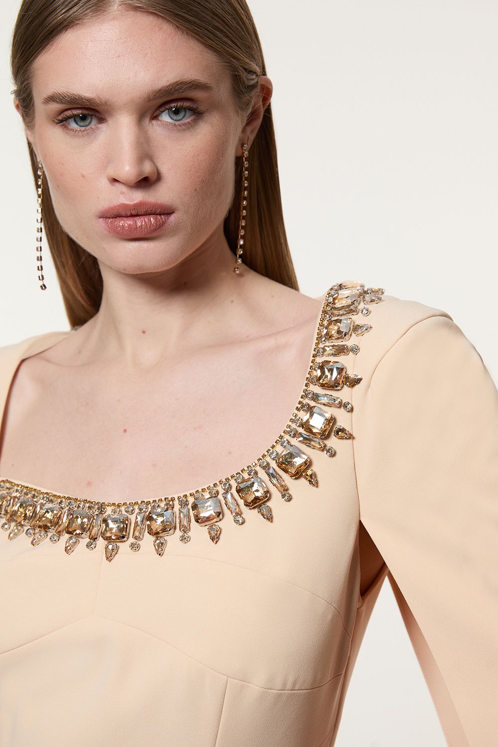 KarenMillen Crystal Embellished Viscose Crepe Woven Mini Dress