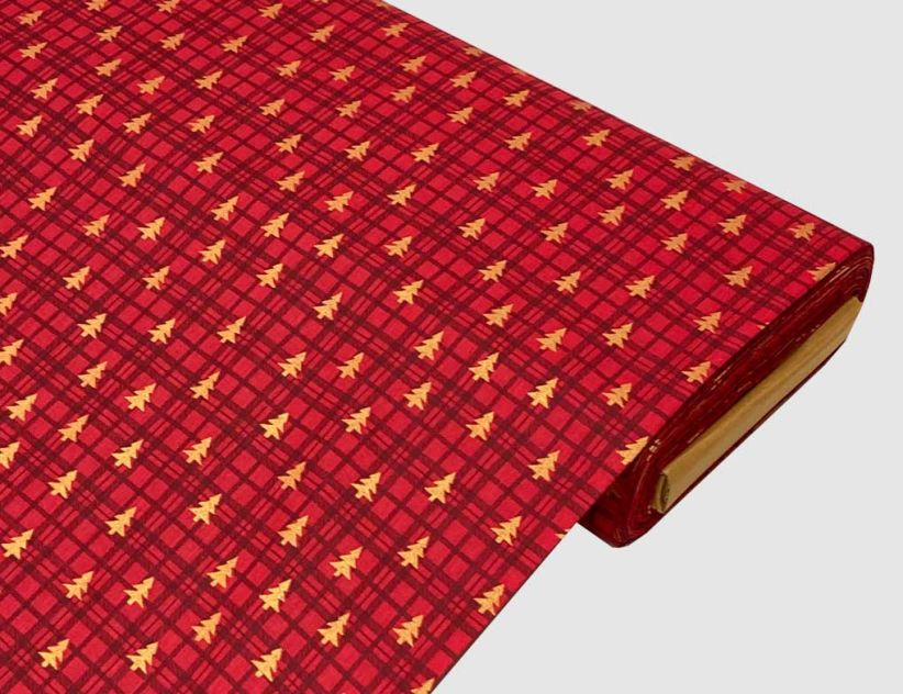 Dekostoff Tannebäume Gold, Rot
