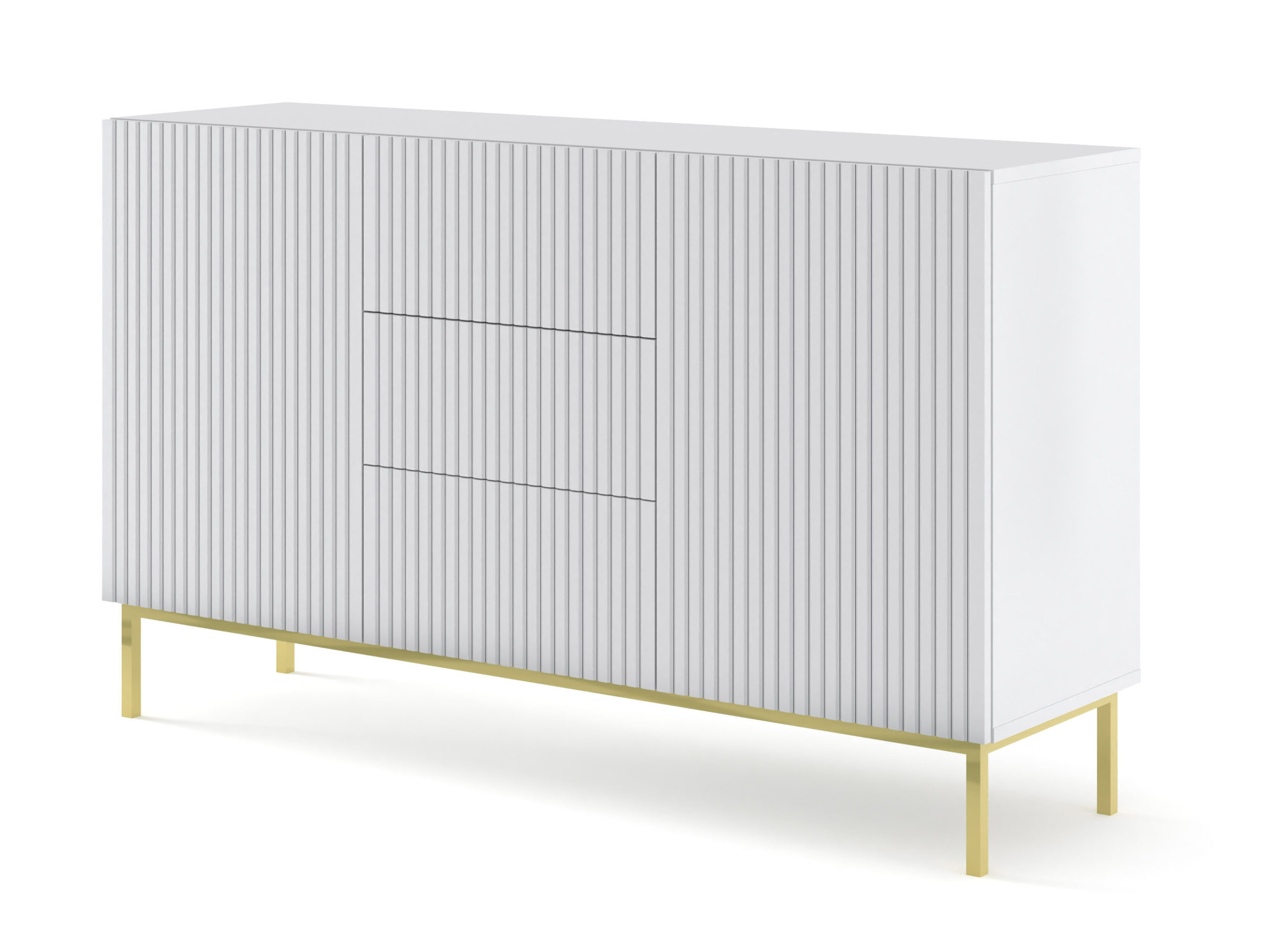 Ravenna B Komoda 150 2D3S frez MDF biały mat   RAMA ZŁOTA