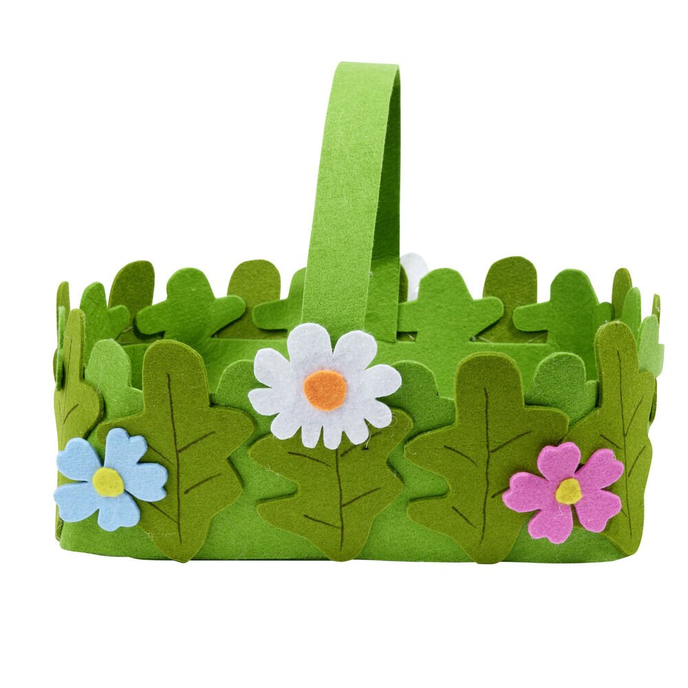 Panier pour oeufs de Pâques en feutrine verte 20x18xH15cm (2 modèles)