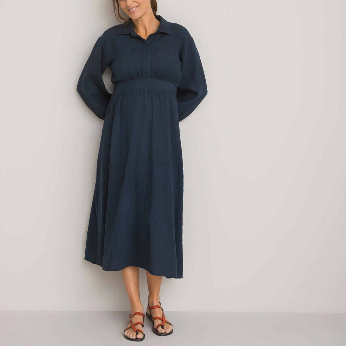 Robe de grossesse longue, en gaze de coton
