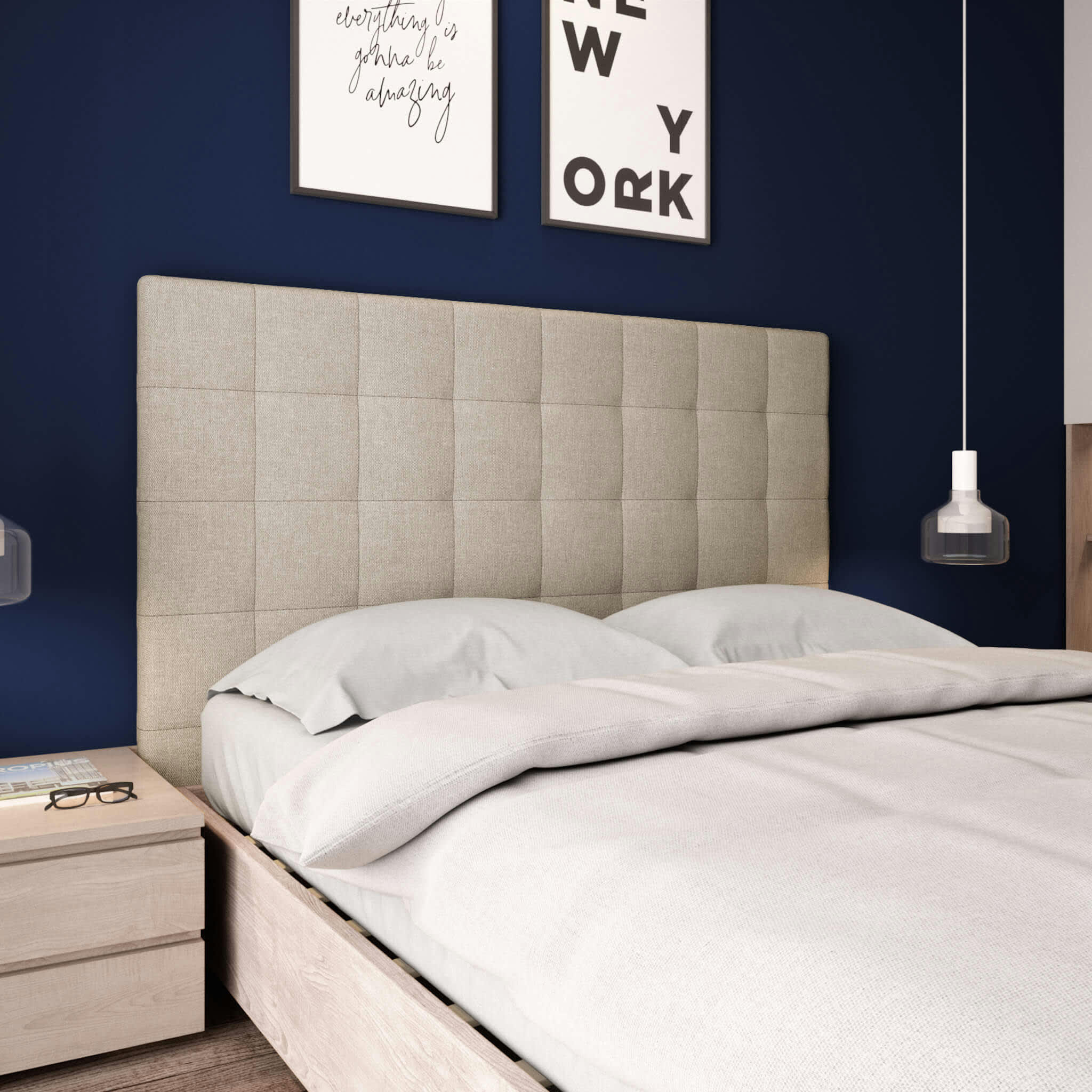 - Tête de lit déco capitonnée beige 160 cm
