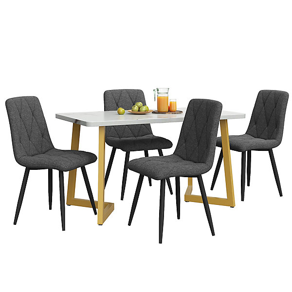 Ensemble table et chaises 117x68x75 cm avec 4 chaises, rectangulaire, assise rembourrée et piètement métal doré