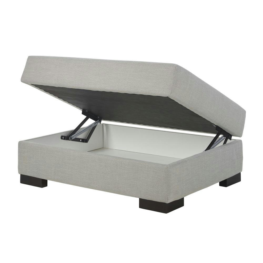 Terence - Pouf pour canapé modulable en toile gris clair avec coffre de rangement